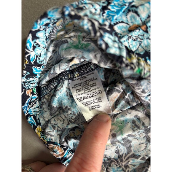 Loft Outlet Blue Floral Print Scrunch Waist Vneck Tank Blouse size large - Picture 6 of 6